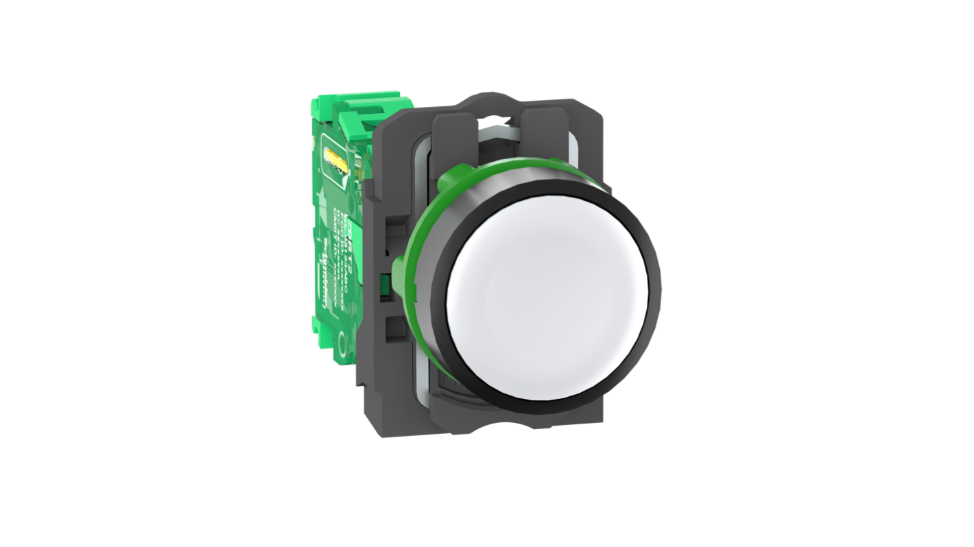 Interruttore di comando radio Schneider Electric ZB5RTA1, pulsante rotondo bianco, diametro foratura 22mm, operatività -40 a 70°C.