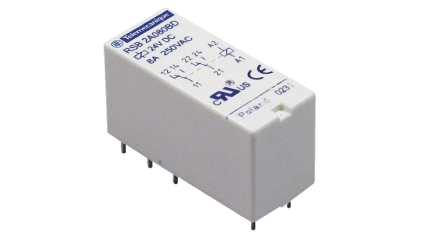 Relè di potenza Schneider Electric RSB2A080F7 Harmony Relay DPDT 110V ca per circuiti stampati - Contatti in lega d'argento, certificazioni UL e CSA.