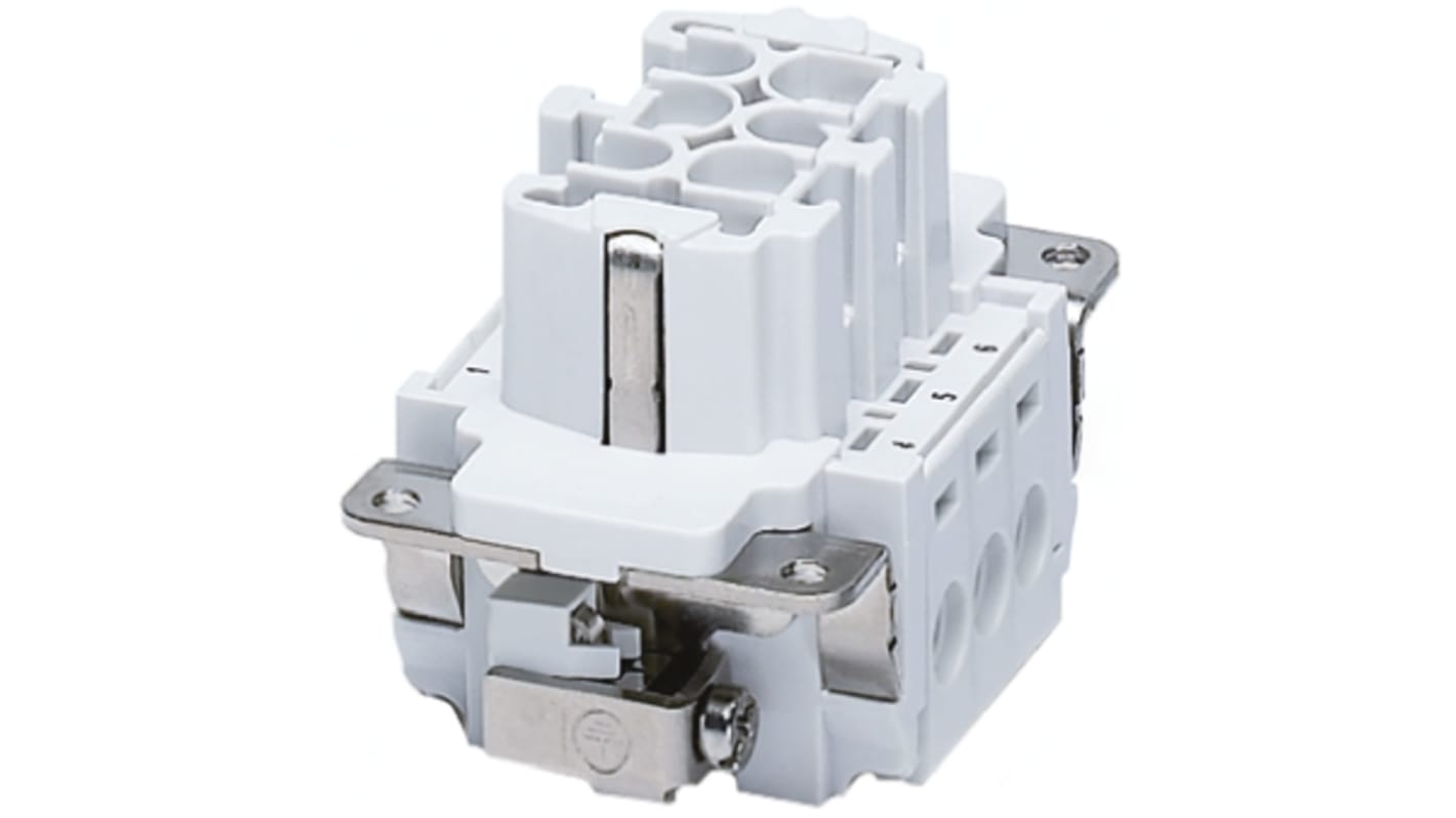 Inserto connettore femmina Phoenix Contact serie HEAVYCON B6, 16A, 6 vie (cod. 1648128) per applicazioni a 500V. Compatibile con contenitori serie B.