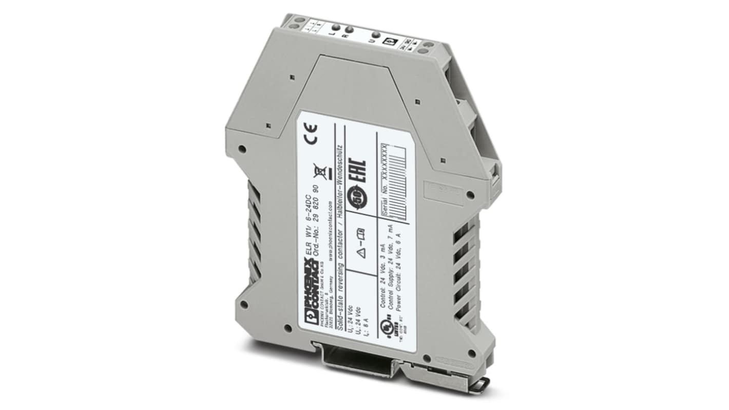 Phoenix Contact 2982090, relè di sovraccarico per motori c.c., 6 A, 24 V c.c., montaggio su guida DIN, dimensioni 12.5 x 99 x 114.5 mm.