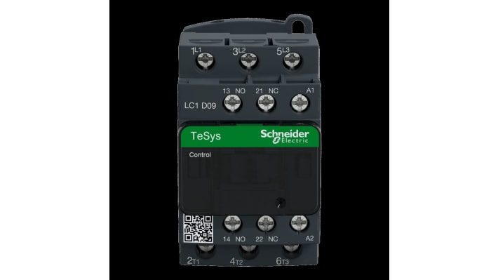 Contattore Schneider Electric LC1D09R7, 3 poli, 9 A, bobina 440 V, dimensioni 77x45x86 mm, terminale a vite.