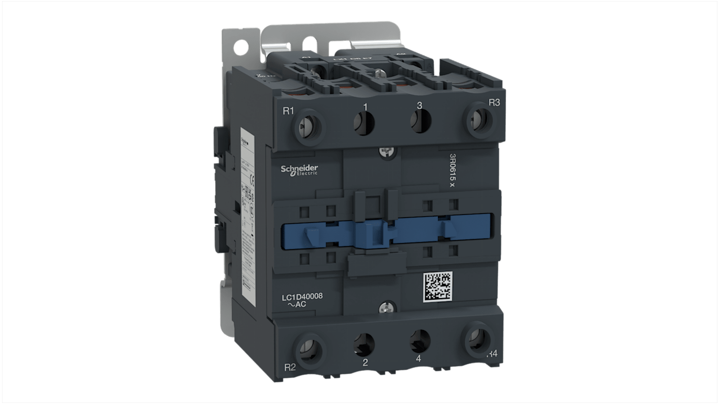 Contattore Schneider Electric LC1D40008D7, 4 poli, 60 A, 42 V c.a., montaggio a pannello, dimensioni 127x85x125 mm, IP20.