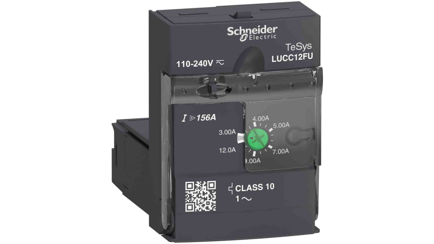 Starter motore avanzato Schneider Electric LUCC12FU, monofase 2,2 kW, protezione sovraccarichi, larghezza 45 mm, assemblaggio rapido.