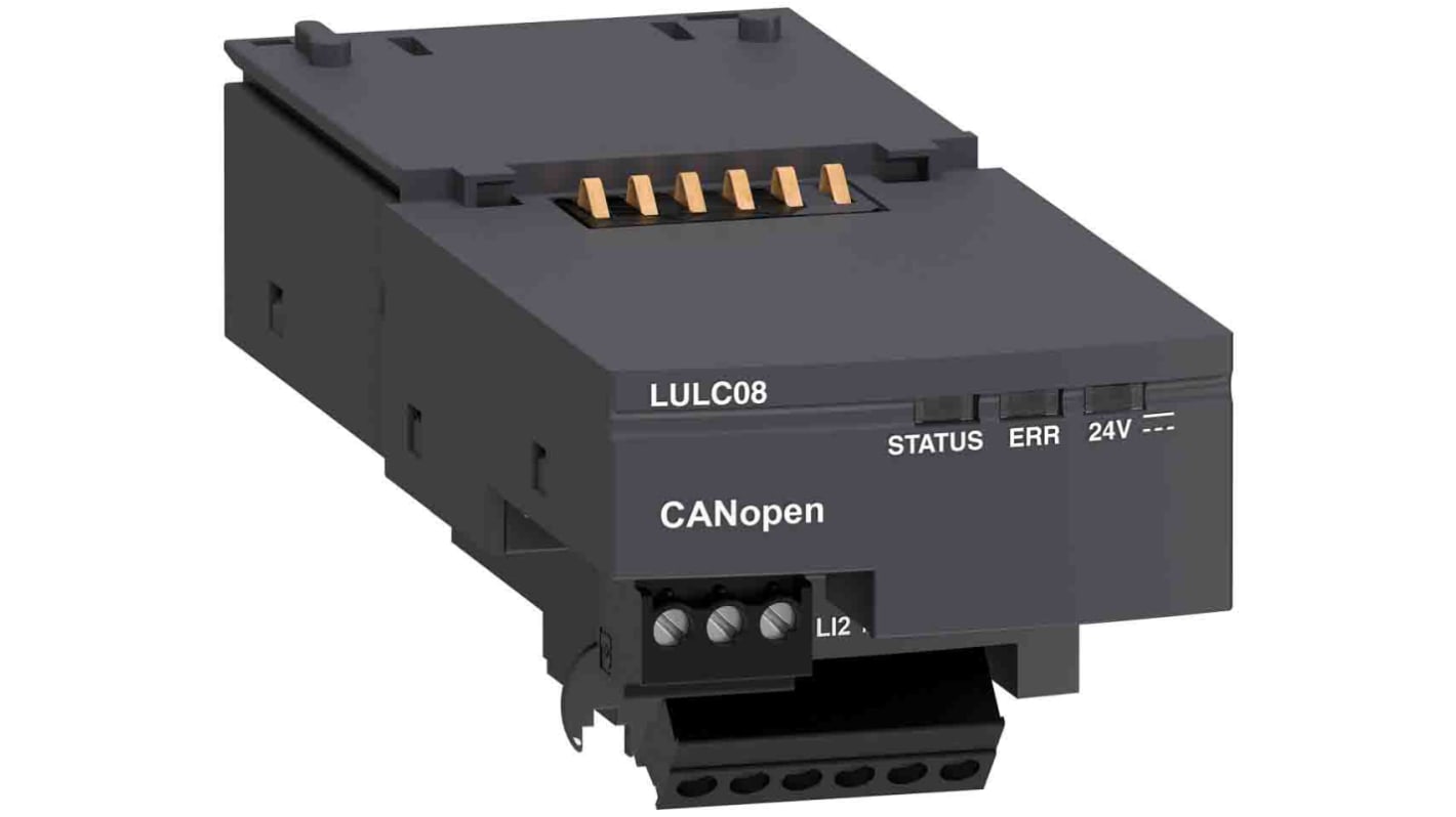 Starter motore avanzato Schneider Electric LULC08, larghezza 45mm, corrente fino a 32A, sistema modulare per controllo motori.