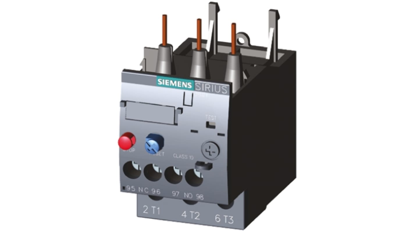 Relè di sovraccarico Siemens 3RU2126-4PB0, 1 NO + 1 NC, 3 A, dimensioni 92x45x110 mm, montaggio verticale, potenza 18,5 kW.