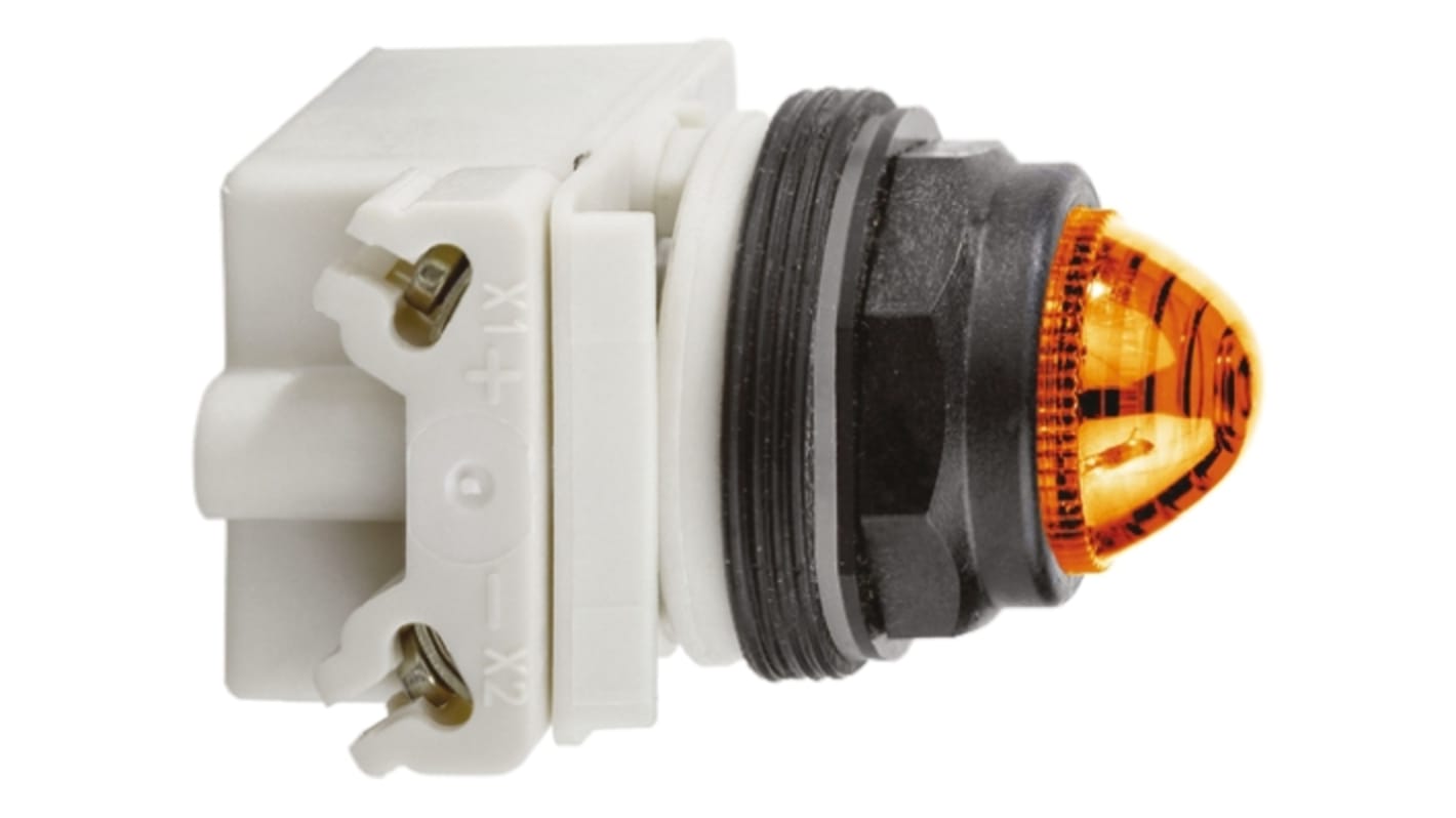 Spia LED arancione Schneider Electric 9001SKP38LYA9, montaggio a pannello, IP66, diametro foro 30 mm, tensione 24/120 V.