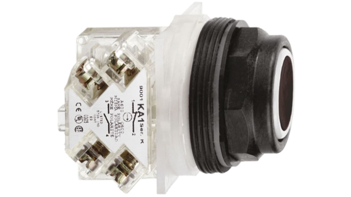 Pulsante SPST montaggio a pannello Schneider Electric, testa rotonda nera, protezione IP66, diametro foratura 30 mm.