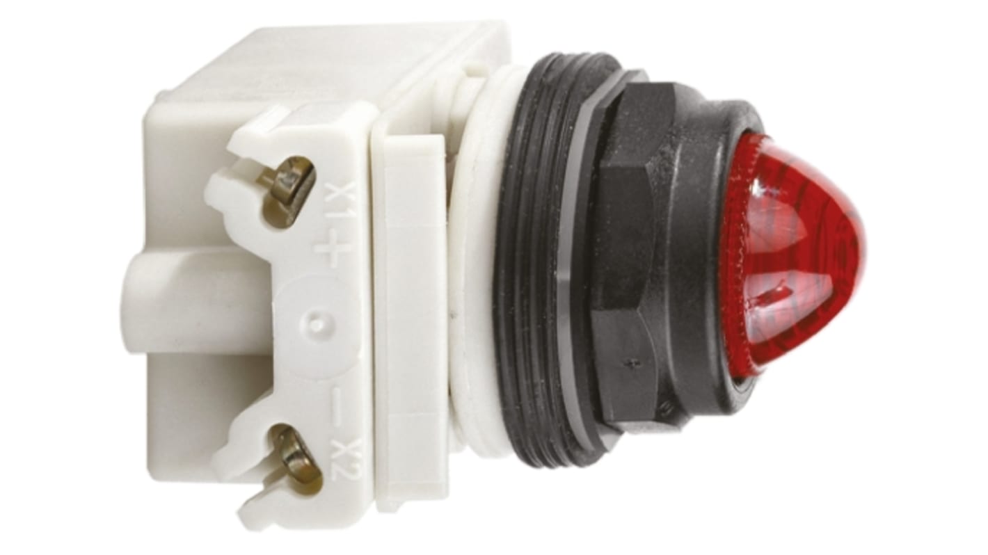 Spia a incandescenza Schneider Electric, montaggio a pannello IP66, diametro foro 30 mm, colore rosso, installazione rapida.