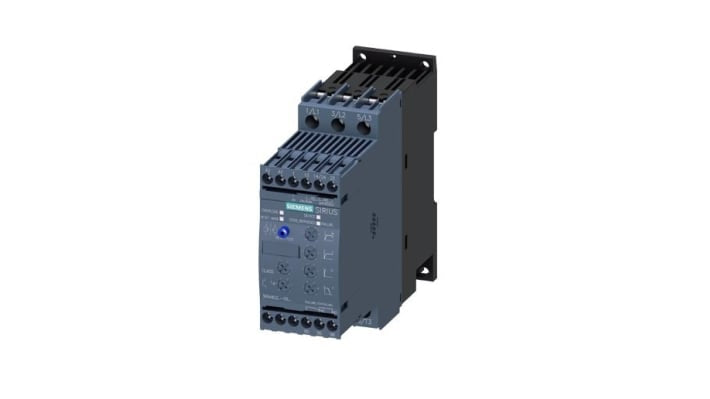 Avviatore soft-start Siemens 3RW4027-1BB04, 3 fasi, 15 kW, 32 A, IP20, dimensioni 45x154x125 mm.
