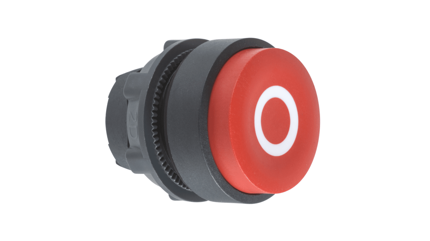 Schneider Electric ZB5AL432, attuatore pulsante rotondo rosso, diametro foro 22mm, protezione IP66/IP67/IP69K, temperatura operativa -40/+70°C.