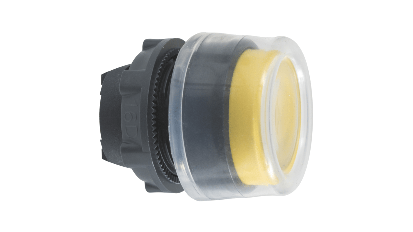 Schneider Electric ZB5AP5, attuatore pulsante giallo rotondo, diametro foro 22mm, protezione IP66/IP67, temperatura -40°C/+70°C.