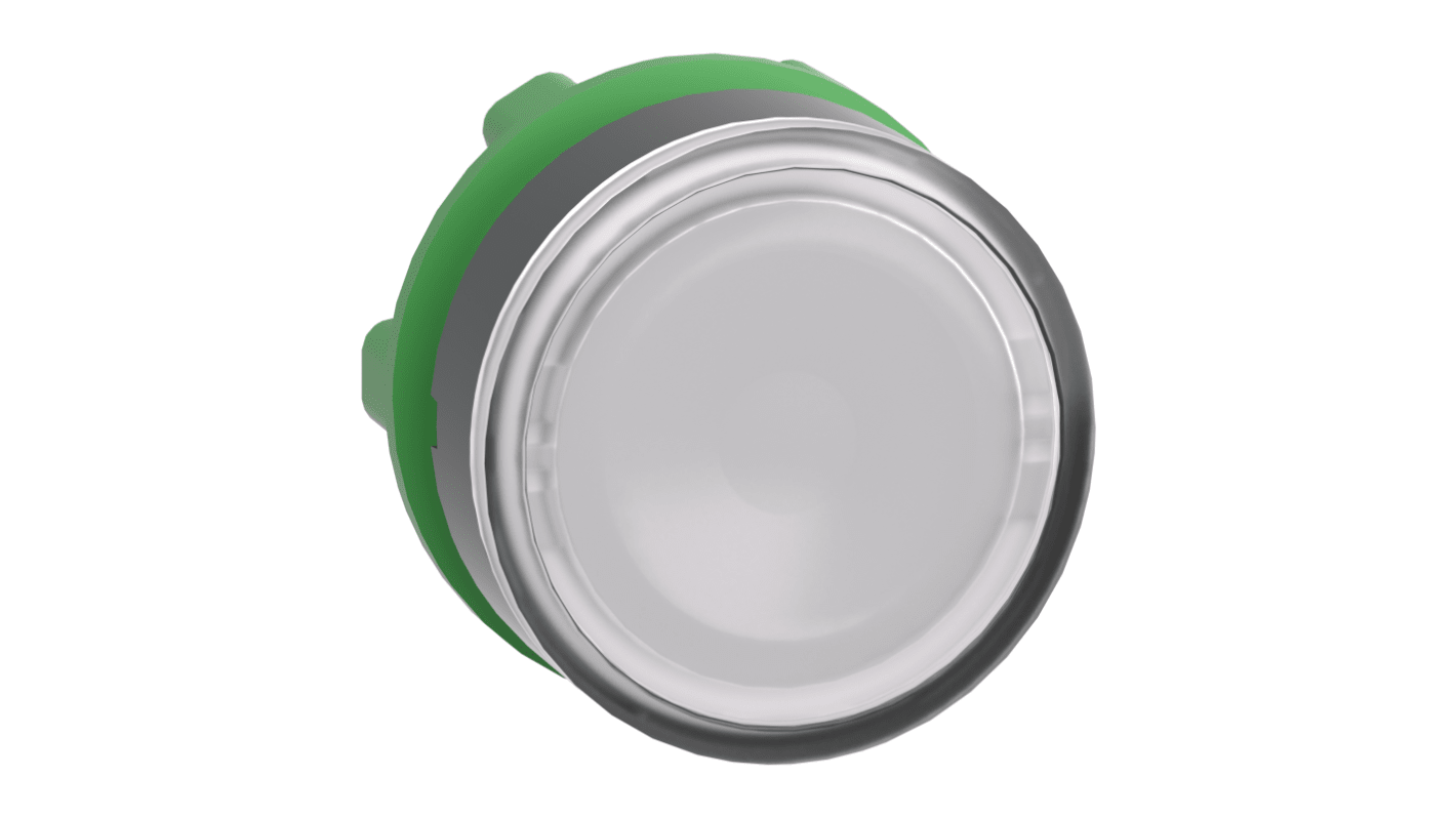 Attuatore pulsante rotondo bianco Schneider Electric ZB5AA18, diametro 22mm, protezione IP66/IP67/IP69K, temperatura operativa -40/+70°C.