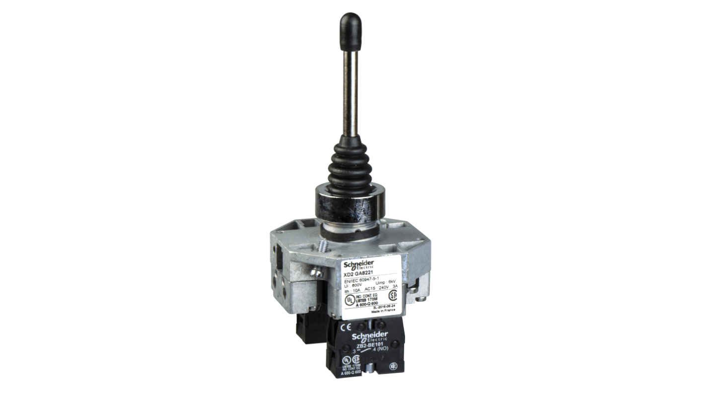 Pulsante SPST Schneider Electric, montaggio a pannello, diametro foratura 22 mm, protezione IP66, colore cromo.