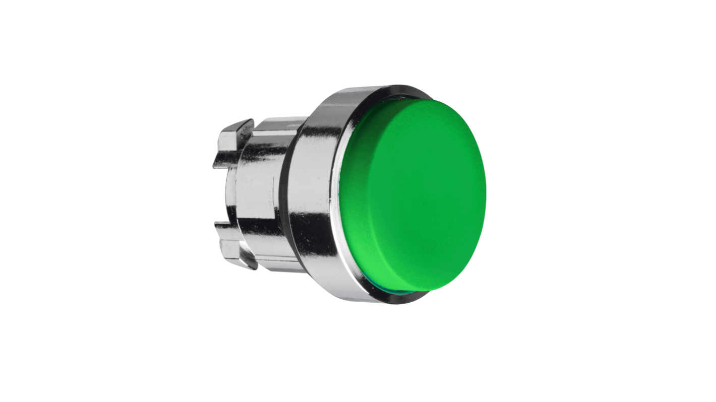 Attuatore pulsante rotondo verde Schneider Electric ZB4BL3, diametro 22mm, protezione IP66/IP67/IP69K, ritorno a molla.