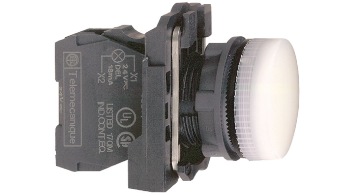 Spia LED universale Schneider Electric, montaggio a pannello, diametro foro 22 mm, colore bianco, protezione IP66/IP67.