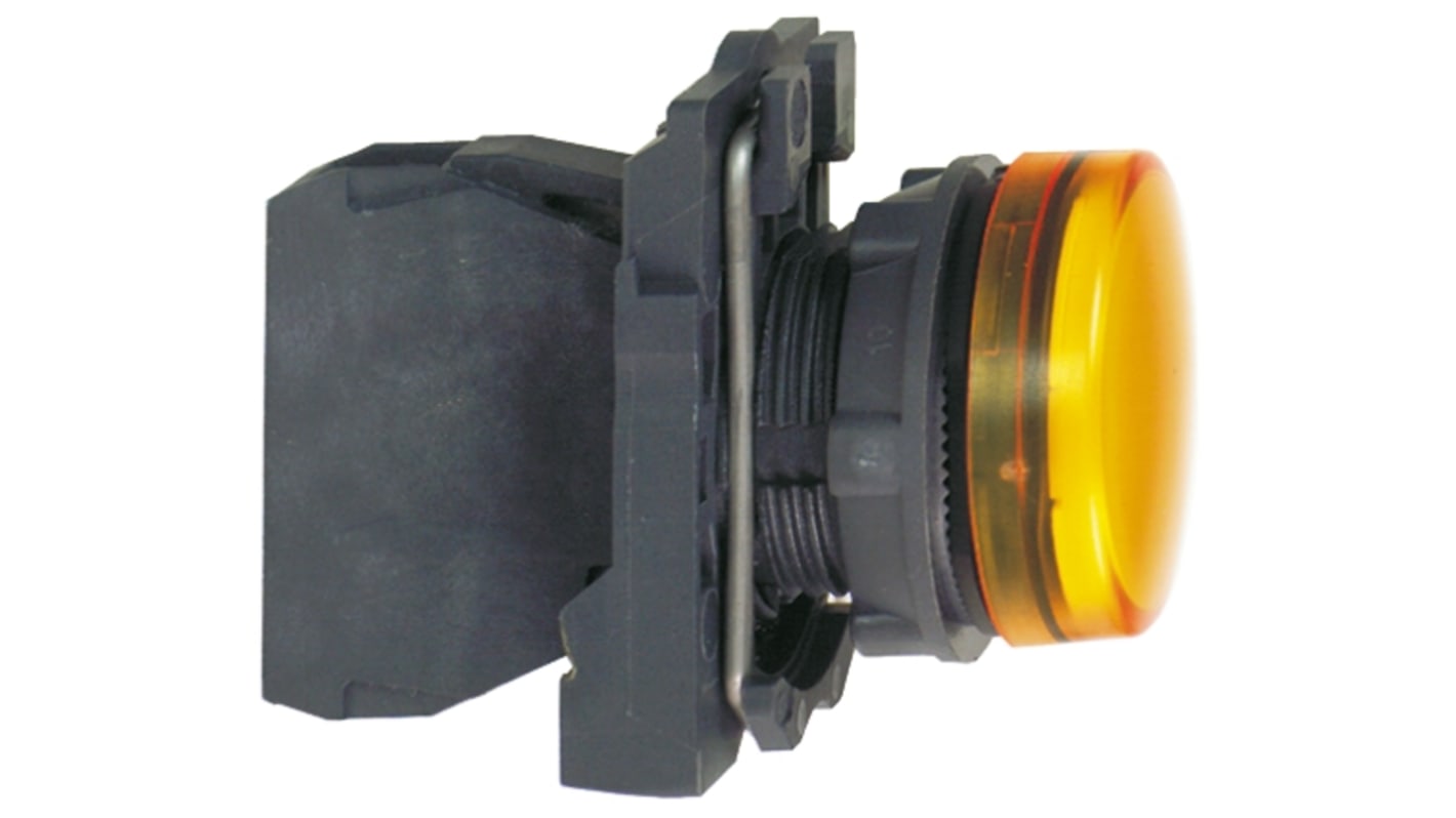 Spia LED arancione Schneider Electric XB5AVG5, montaggio a pannello 22mm, tensione 120V, protezione IP66/IP67.