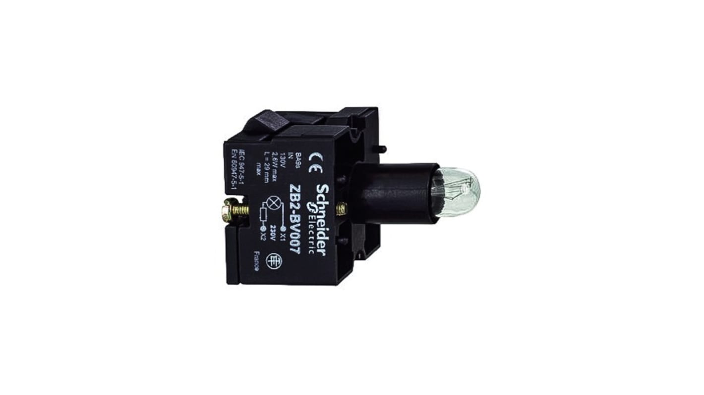 Blocco contatti luminoso Schneider Electric ZB2BV007 per stazioni di controllo, compatibile con la serie Harmony XAC.