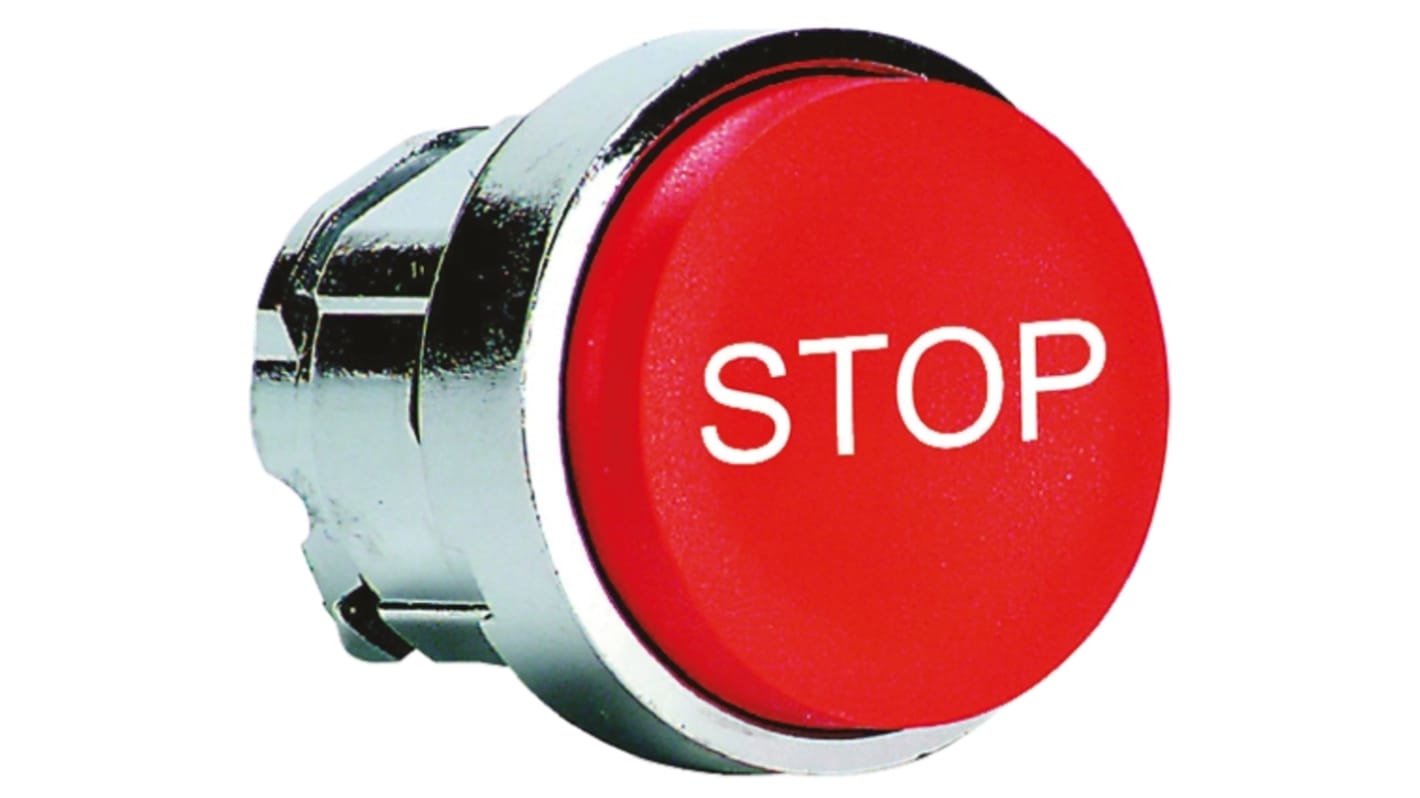 Attuatore pulsante rosso ZB4BL434, serie Harmony XB4 di Schneider Electric. Testa con ritorno a molla, ideale per applicazioni industriali.