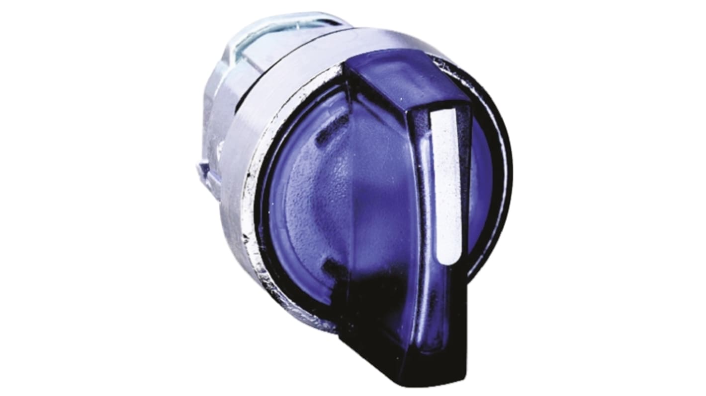 Testa selettore Schneider Electric Harmony XB4 ZB4BK1563 con LED, maniglia standard e ritorno a molla al centro - Blu, 3 posizioni, Ø 22mm.