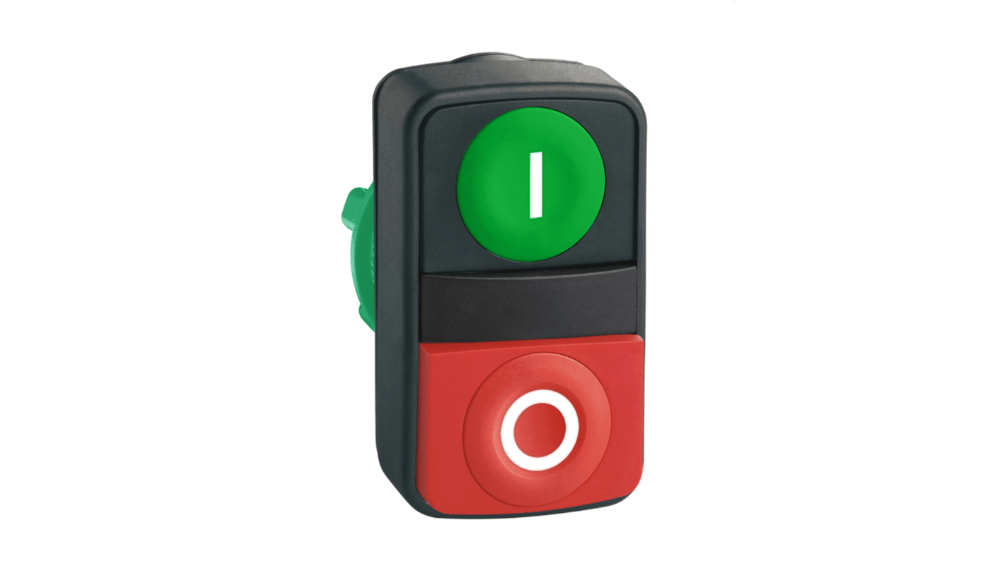 Pulsante a doppia testa Schneider Electric ZB5AL7340, ritorno a molla, diametro foro 22mm, protezione IP67/IP69K.