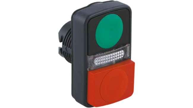 Pulsante a doppia testa Schneider Electric ZB5AL7340, ritorno a molla, diametro foro 22mm, protezione IP67/IP69K.
