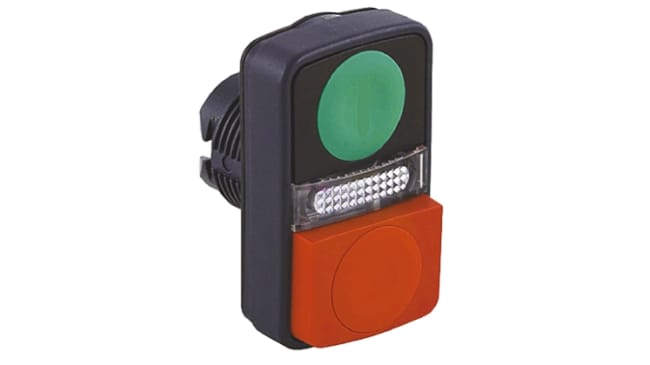 Pulsante a doppia testa Schneider Electric ZB5AL7340, ritorno a molla, diametro foro 22mm, protezione IP67/IP69K.