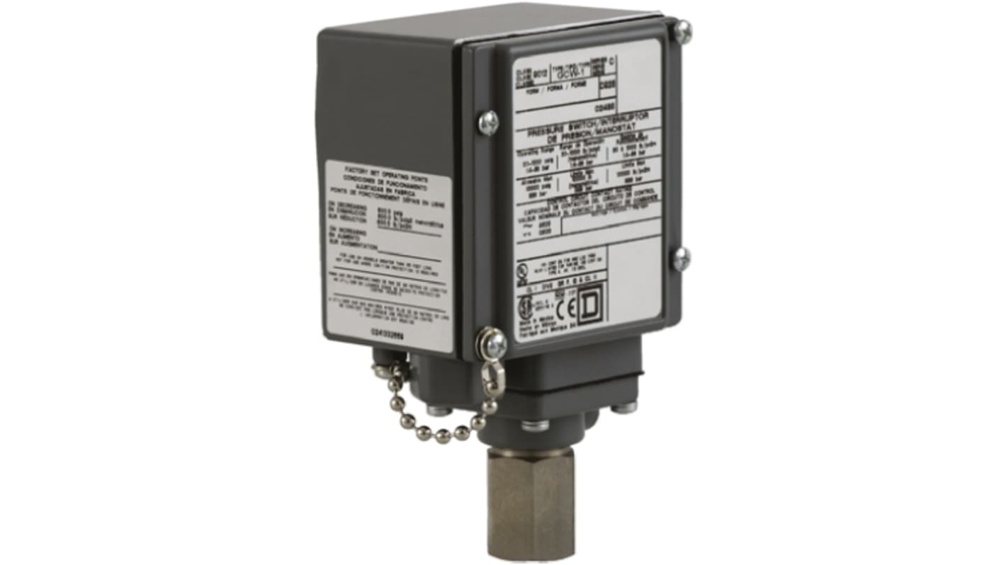 Pressostato differenziale Telemecanique Sensors 9012GCW2, max 560psi, pistone in acciaio inox, NPT 1/4, -40 a +120°C.