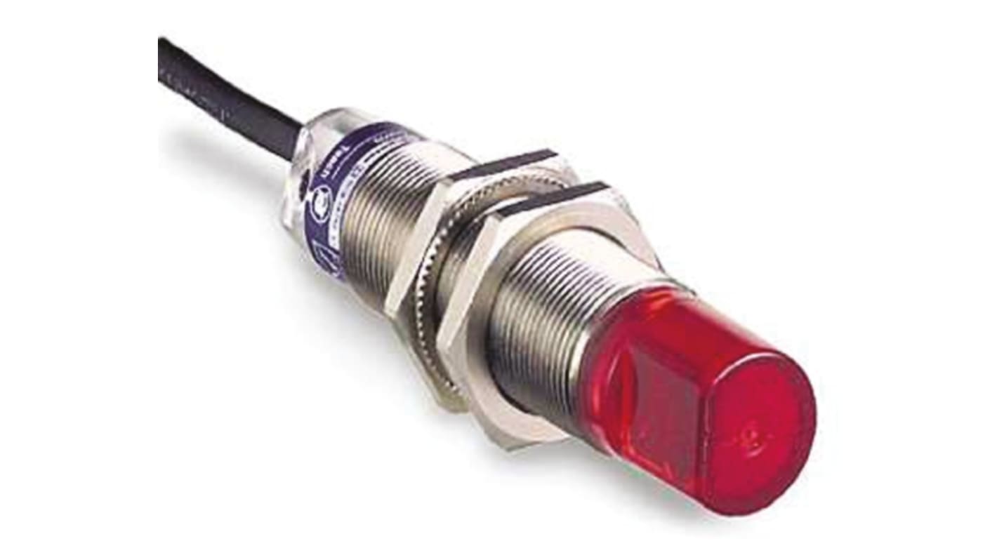Sensore fotoelettrico cilindrico Telemecanique Sensors XUB0BKSWL2T, rilevamento fino a 10 m, uscita stato solido, IP65/IP67.