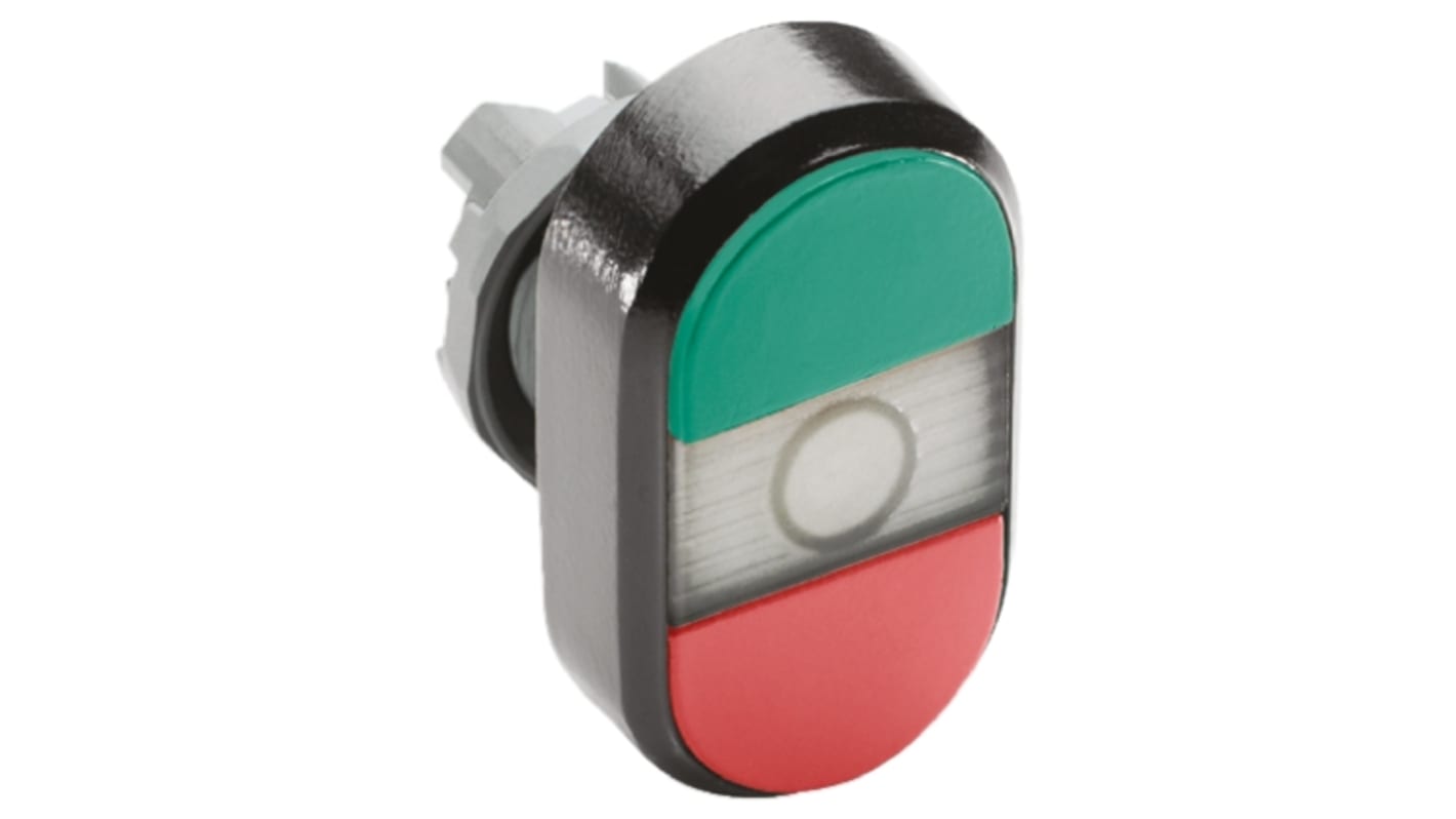 Attuatore pulsante instabile ABB, serie Modular, diametro foro 22 mm, verde e rosso, grado di protezione IP66.