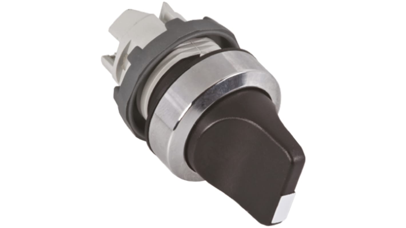 Selettore modulare ABB 2 posizioni, diametro 22mm, impugnatura nera, protezione IP66/IP67, attivazione stabile. Codice 1SFA611200R3006 M2SS1-30B.
