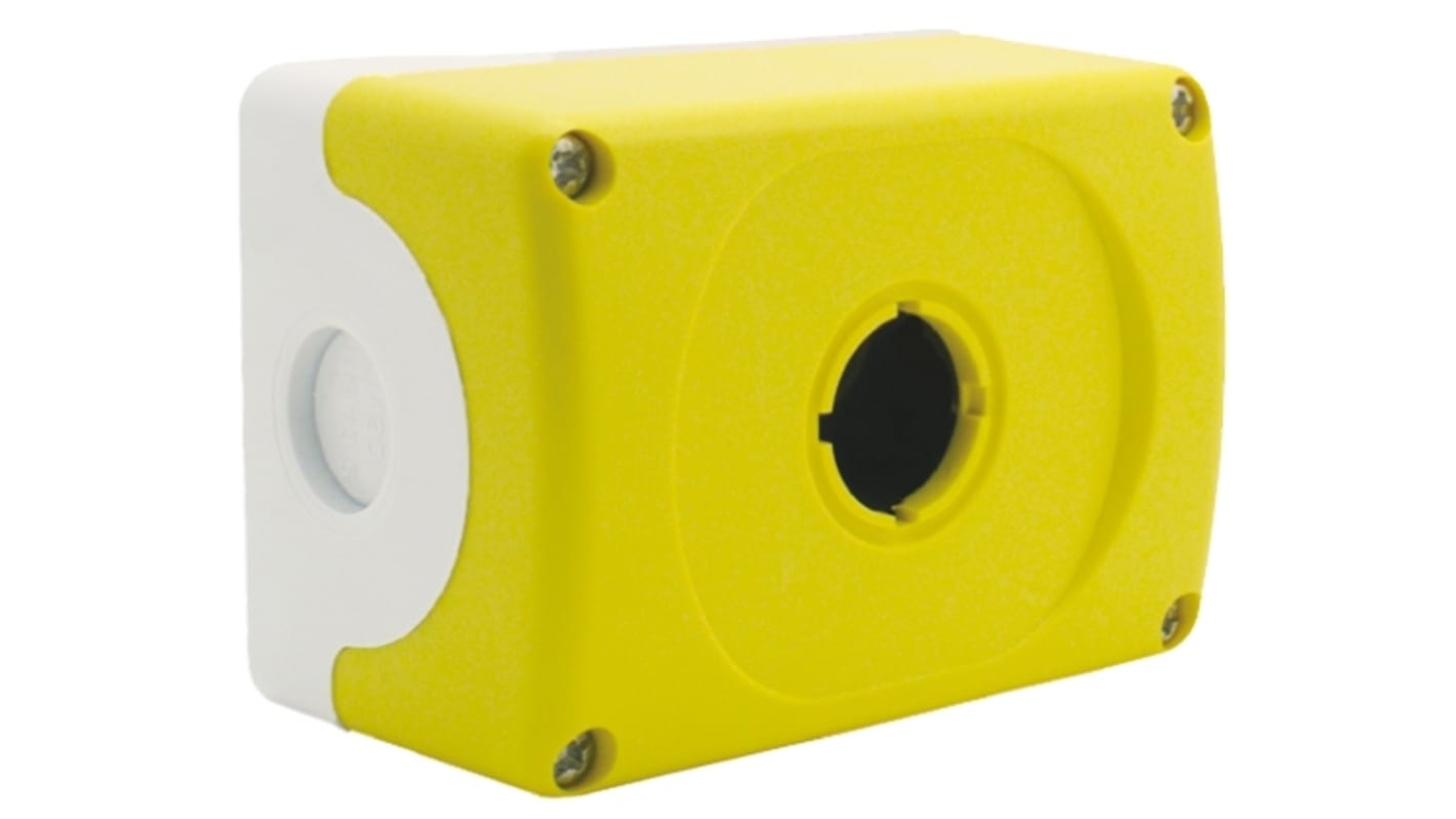 Scatola per pulsante ABB IP66, colore giallo, Ø 22mm, dimensioni 101x74.4x60.5mm, con viti INOX. Codice 1SFA611821R1000 MEPY1-0.