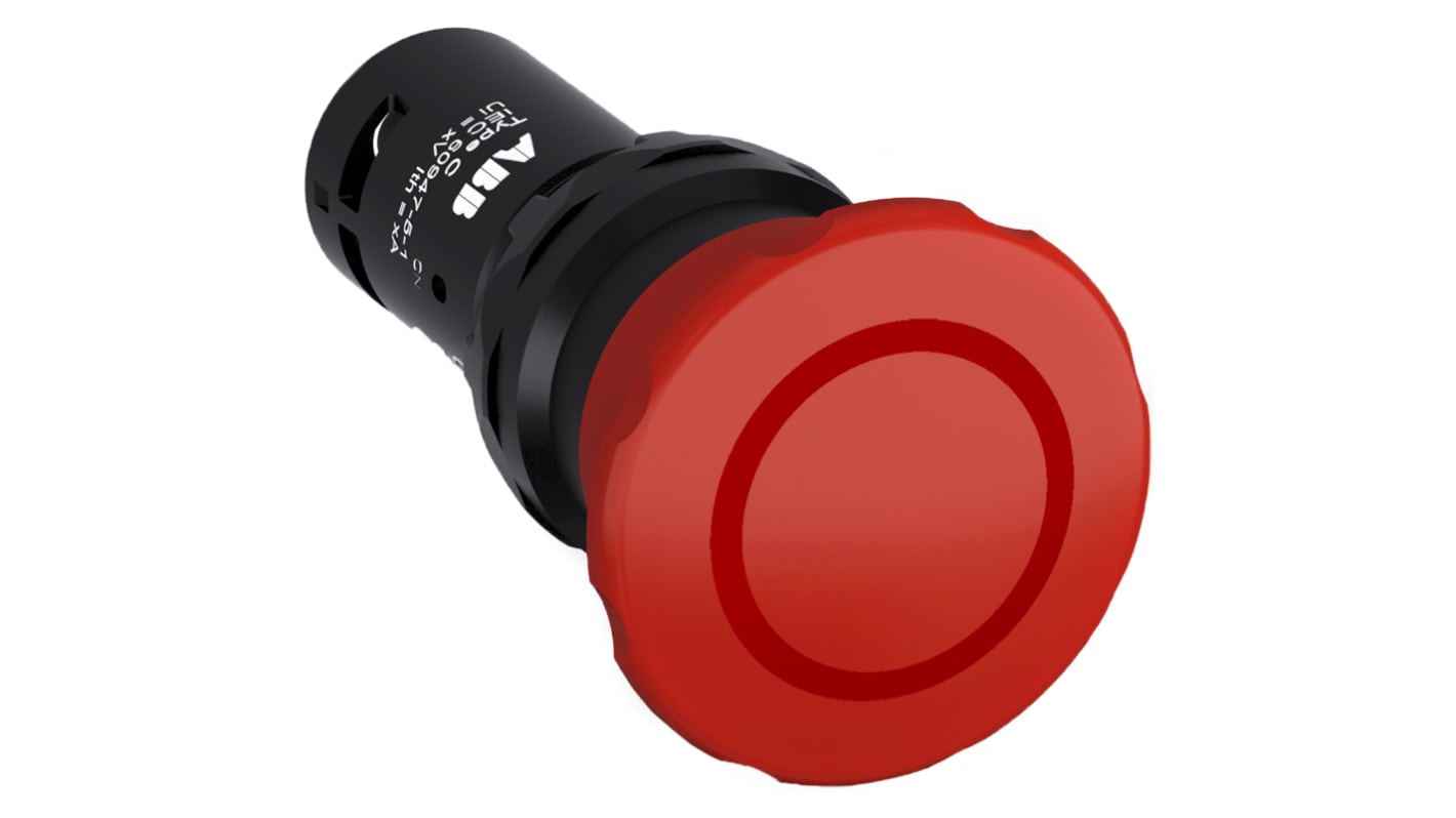Pulsante di arresto di emergenza ABB, montaggio a pannello, diametro foro 22,5 mm, grado di protezione IP69K, colore rosso.
