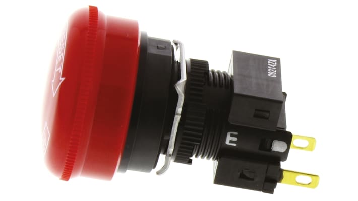 Pulsante di arresto di emergenza Omron A165E-S-01, montaggio a pannello, diametro foro 16mm, colore rosso, grado di protezione IP65.