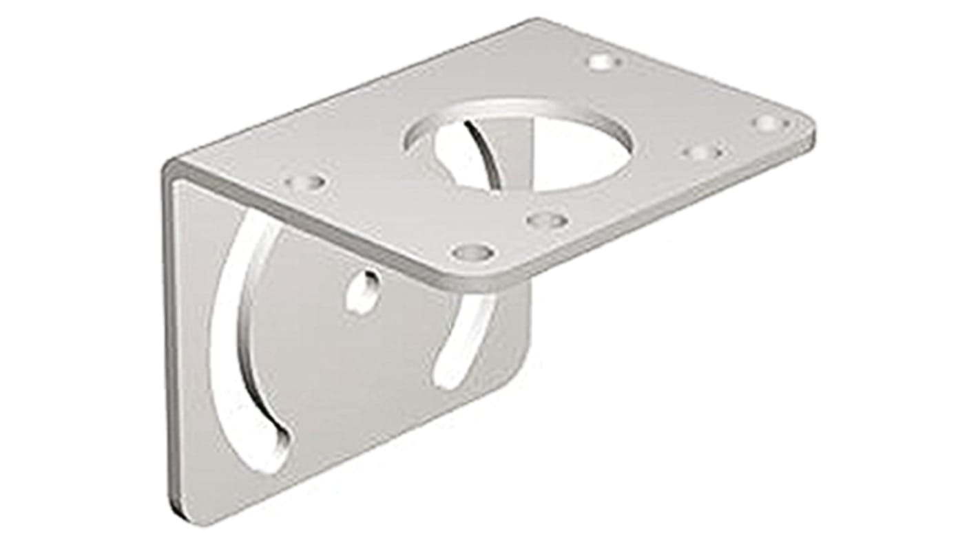 Staffa di montaggio Banner SMB30MM per sensori Q45 e SM30, in acciaio inox, dimensioni 69,9 x 57,2 mm, foro preforato da 30 mm.