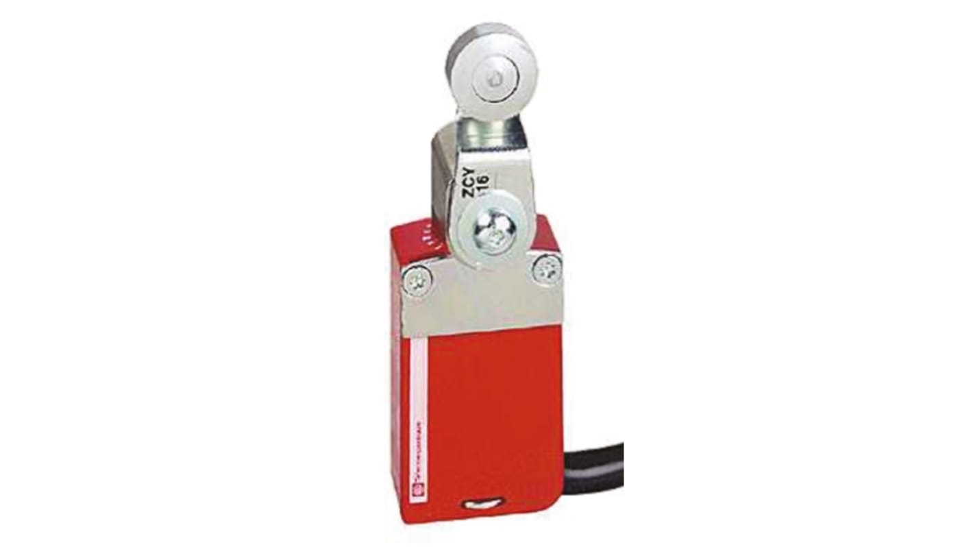 Telemecanique Sensors, interruttore di fine corsa di sicurezza con leva a rullo, 2NC/1NA, custodia metallica, IP66/67, dimensioni 94x34x30 mm.