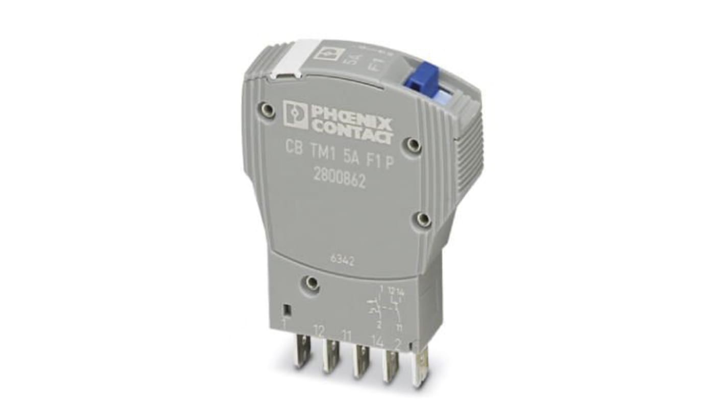 Interruttore termico unipolare Phoenix Contact 2800862, 5A, IP30, 90 x 12.3 x 77.3mm, segnalazione remota, facile manutenzione.