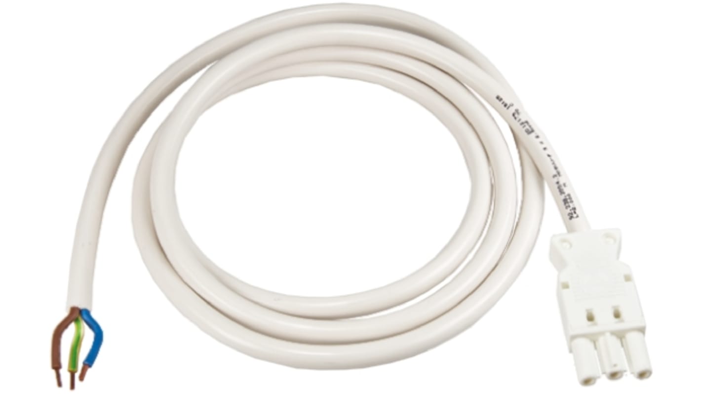 Cavo di alimentazione Wieland GST18i3 a 3 pin, lunghezza 1 m, tensione 250 V, corrente 20 A, guaina bianca, protezione IP40.
