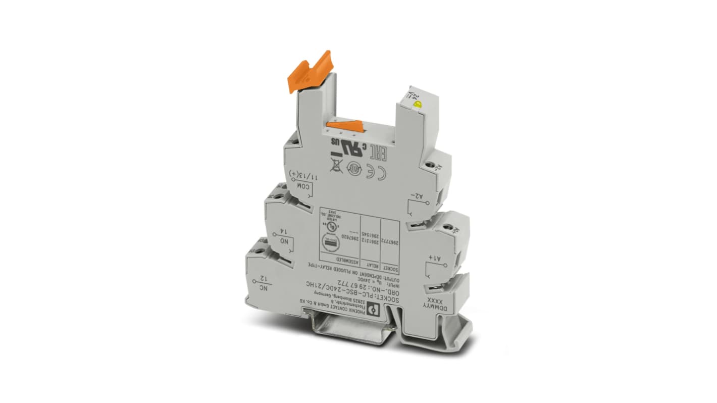 Blocchetto di terminazione Phoenix Contact PLC-BSC 2967772 per relè di interfaccia PLC, 14mm, 24V c.c. su guida DIN NS 35/7.5. Affidabile, resistente, con LED di stato.