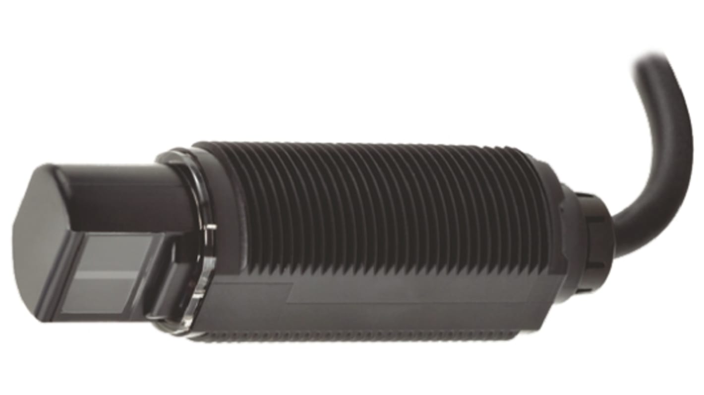 Sensore fotoelettrico cilindrico Omron E3RA-RP11 2M, retro-riflettente, IP67/IP69K, rilevamento 100 mm a 3 m, cavo precablato.