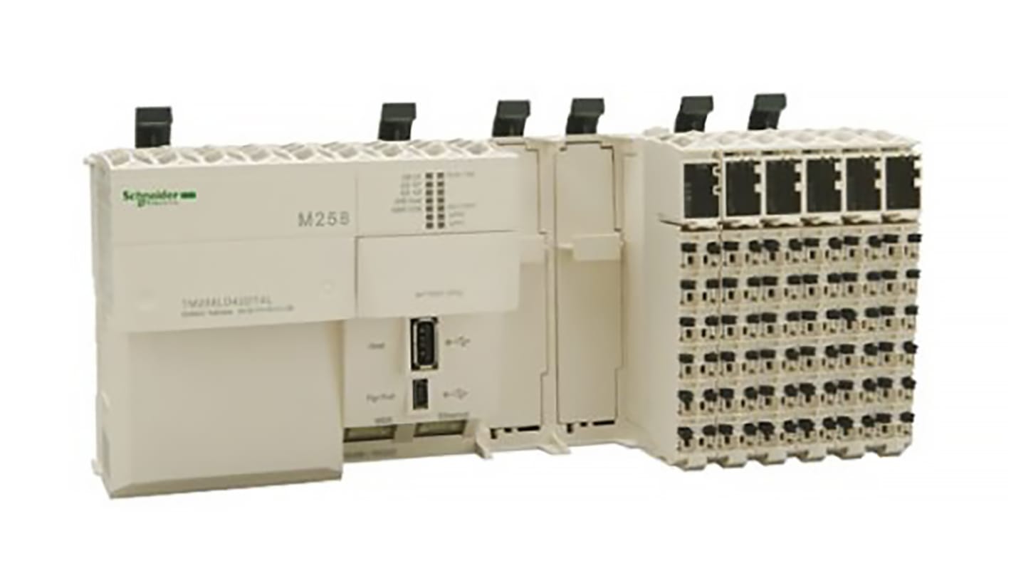 Schneider Electric TM258LF42DT4L, CPU PLC Modicon M258, 26 ingressi, 16 uscite, montaggio su guida DIN, dimensioni 237,5 x 99 x 85 mm.