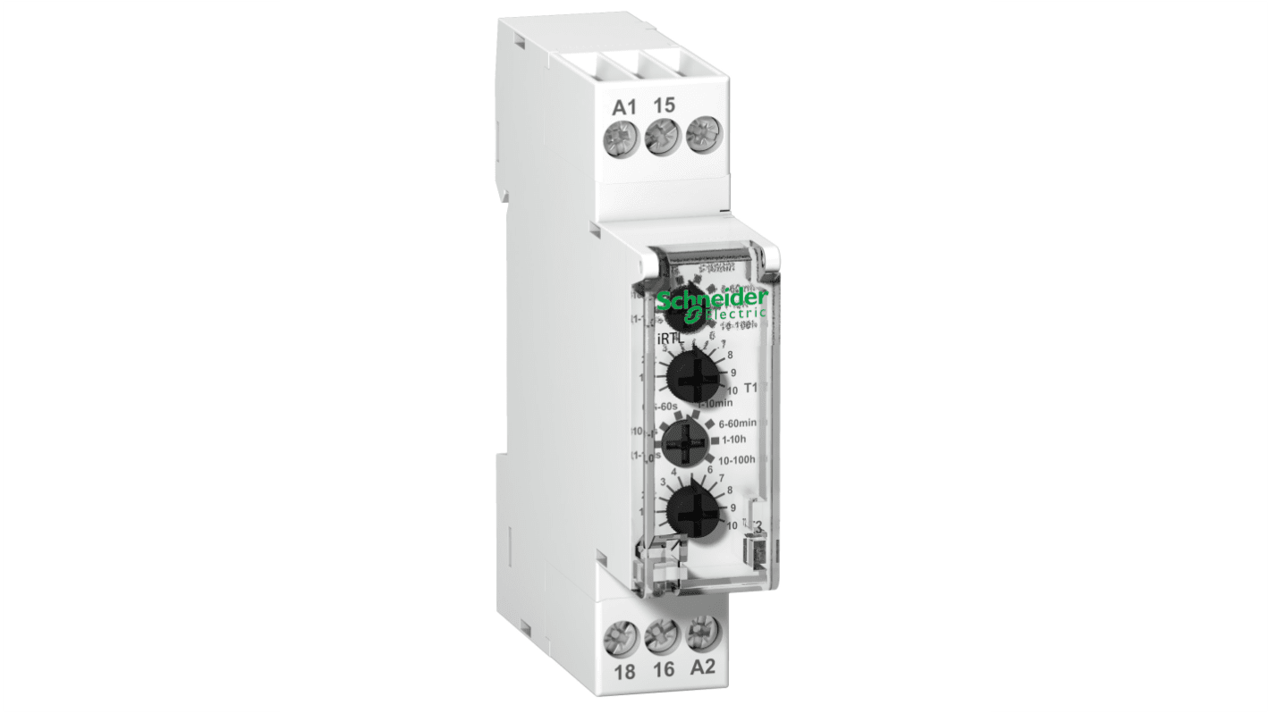 Schneider Electric A9E16069 Timer Relay, SPDT, DIN Rail Mount - Controllo corrente e tensione, timer di ritardo, segnalazione guasti.