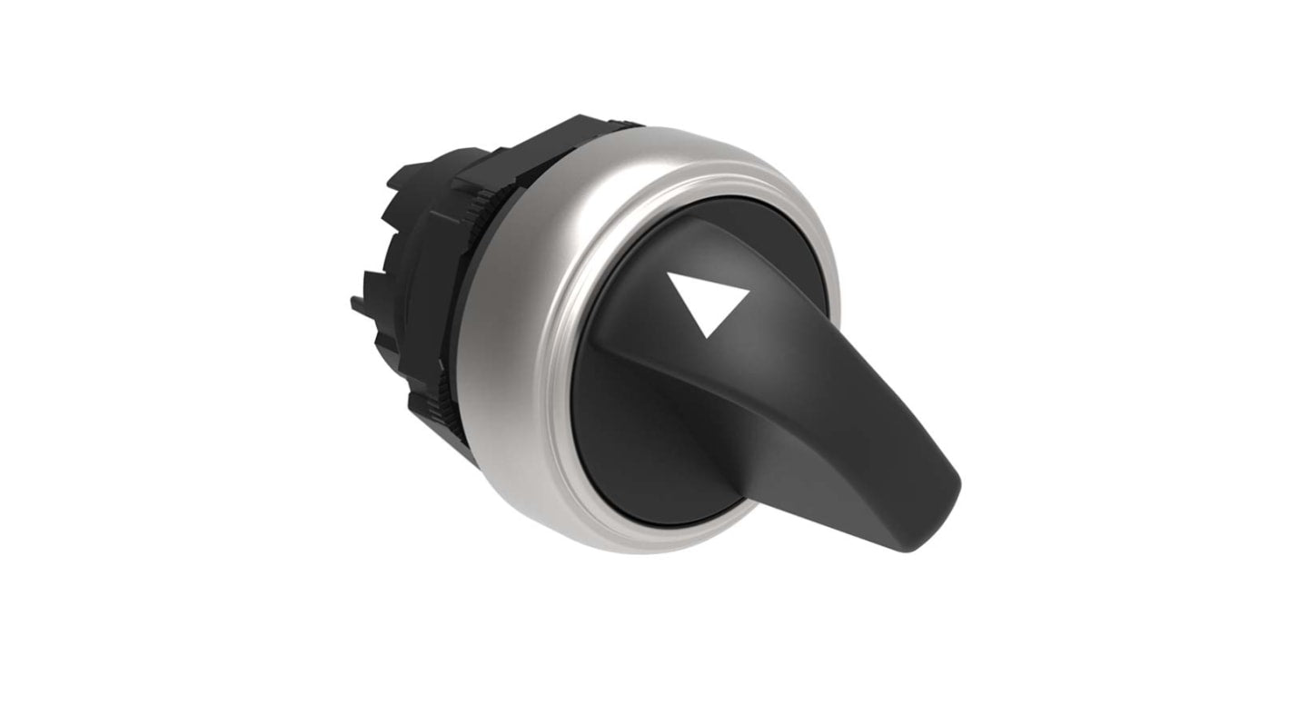 Selettore Lovato LPCS131, 3 posizioni, diametro 22mm, impugnatura standard nera, grado di protezione IP66/IP67/IP69K. Montaggio a scatto.