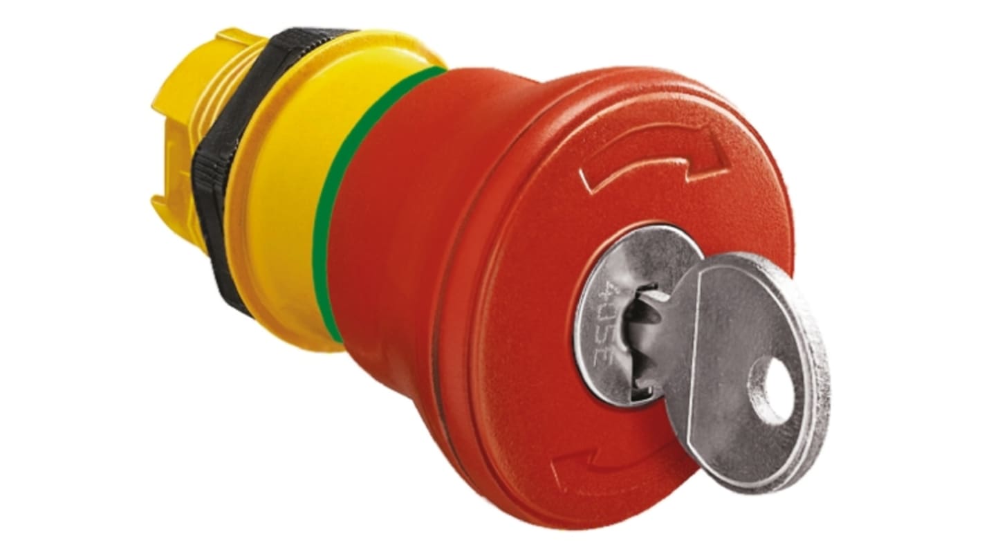 Pulsante di arresto di emergenza Lovato LPCB6844, diametro foro 22mm, grado di protezione IP66/IP67/IP69K, attuazione a pulsante.