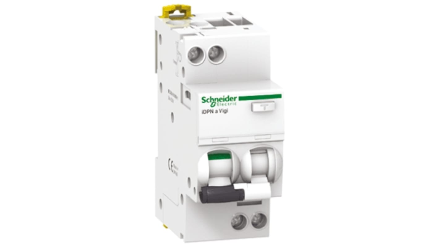 RCD Schneider Electric iDPN 1P+N, 10A, 100mA, montaggio su guida DIN, protezione da perdite di terra, conforme a IEC/EN 61009.
