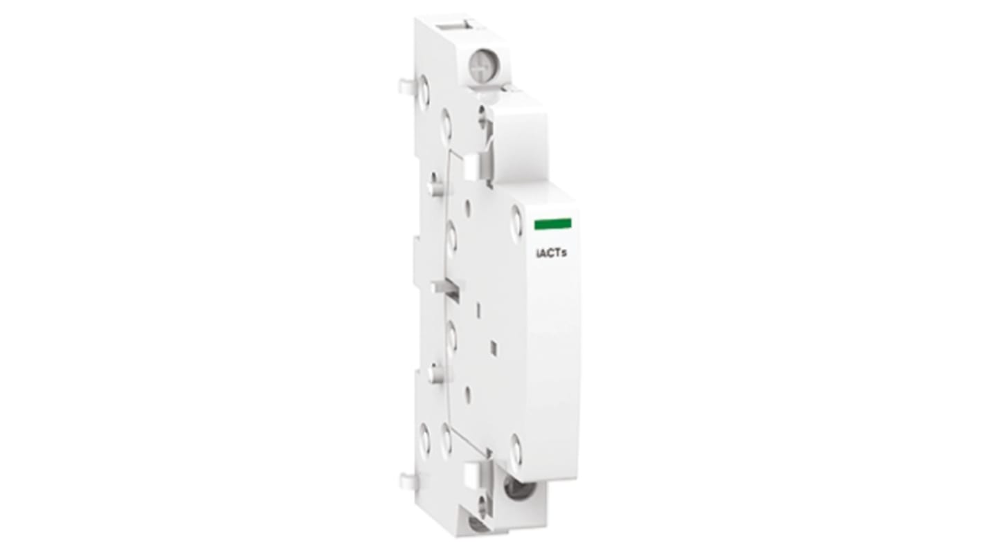 Contatto ausiliario Schneider Electric A9C15915 per guida DIN, tensione 24-240 V, progettato per contattori iCT. Temperatura operativa -5/+50 °C.
