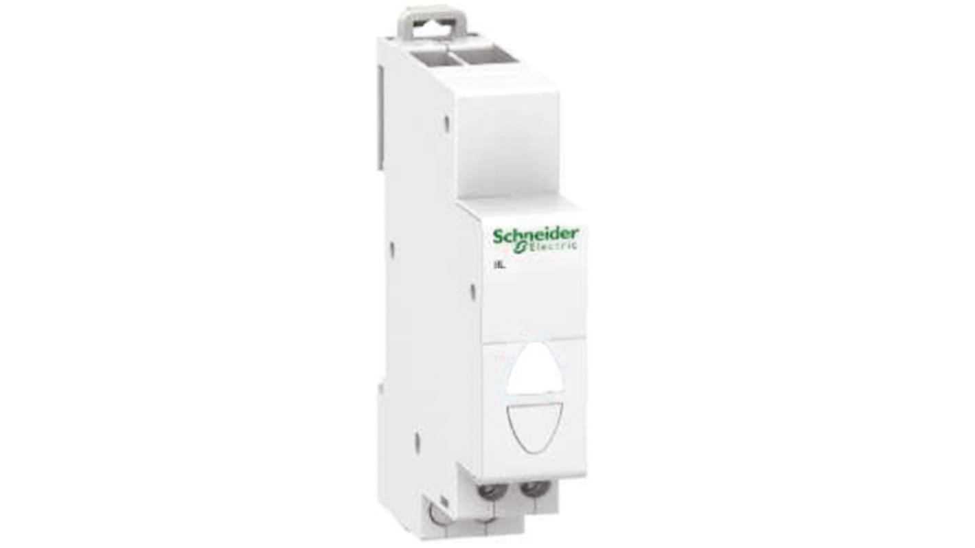 Indicatore LED Acti9 A9E18332 per tensione con lampeggio singolo/doppio. Tensione nominale 48V ca/cc, colore spia pilota bianco. Serie iIL, tipo di lampada LED. Schneider Electric.