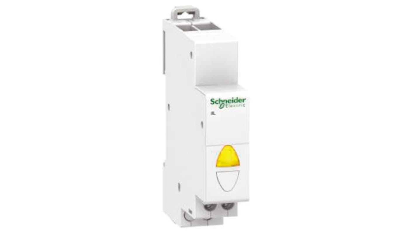 Indicatore LED Acti 9 di Schneider Electric, tensione 48V, spia gialla, montaggio a vite, unità per segnalazione industriale.