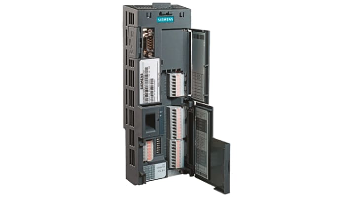 Unità di controllo Siemens 6SL3244-0BB00-1BA1, 24 V c.c., corrente 1,5 A, compatibile con moduli PM230-250, dimensioni 73x199x46 mm.