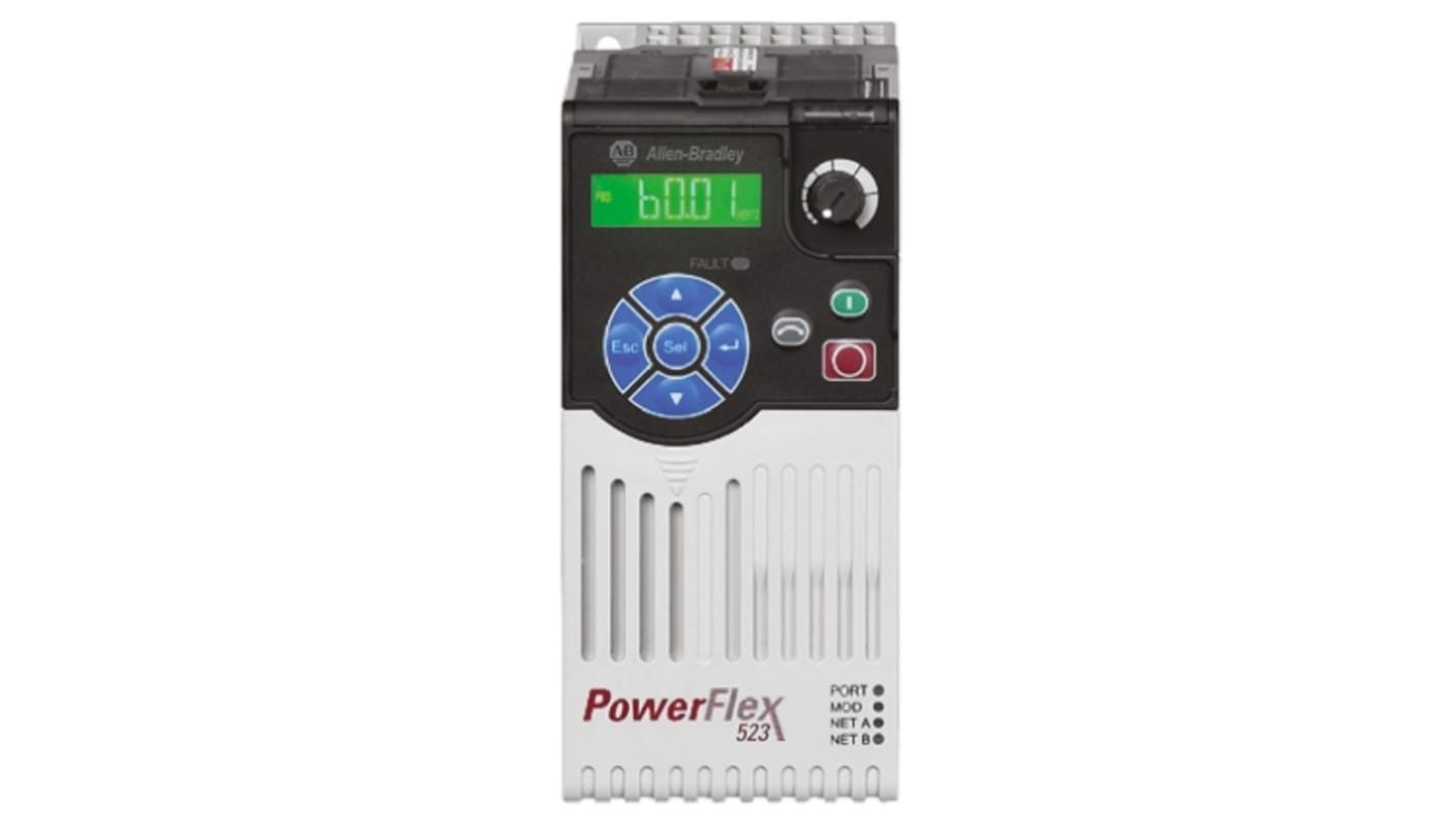 Inverter trifase Allen Bradley 25A-D2P3N114, potenza 0,75 kW, tensione 400 V, interfaccia Ethernet, dimensioni 72x152x172 mm.