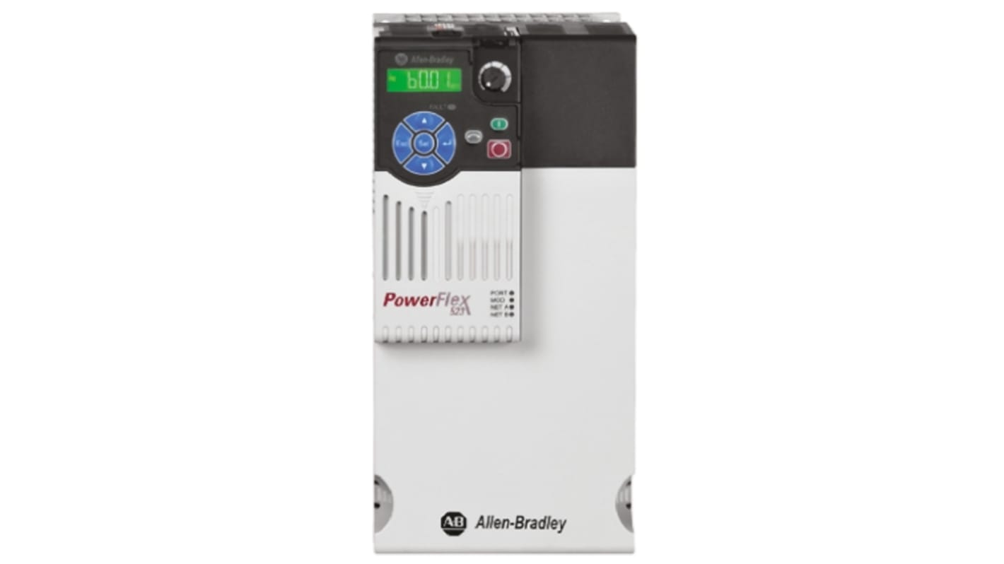 Allen Bradley 25A-D024N114, inverter trifase 11 kW, 400 V, IP20, interfaccia Ethernet, dimensioni 130x260x212 mm.